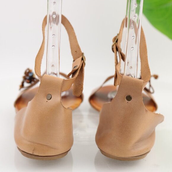 Borsalino Womens Sandals Size 41 10 Tan Leather Ankle Strap Boho Shoe Italy Made - Picture 7 of 12